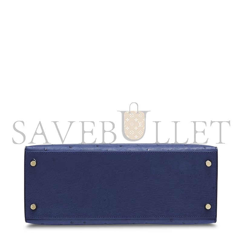 HERMÈS MASTER OSTRICH SELLIER KELLY 28 IRIS BLUE WITH GOLD HARDWARE (28*22*10cm)